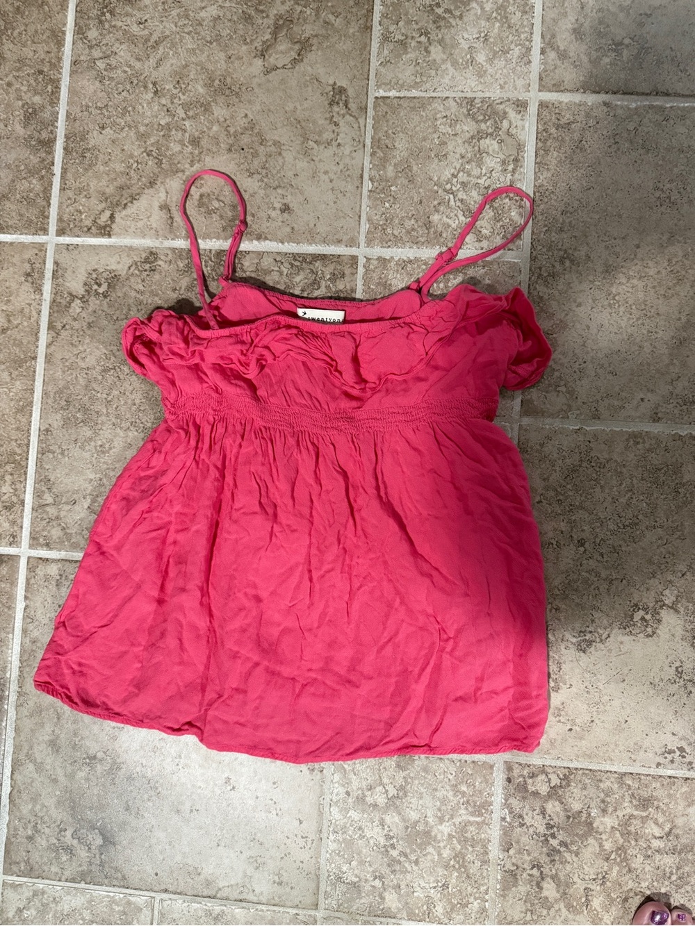 Pink Spaghetti Strap Ruffle Top